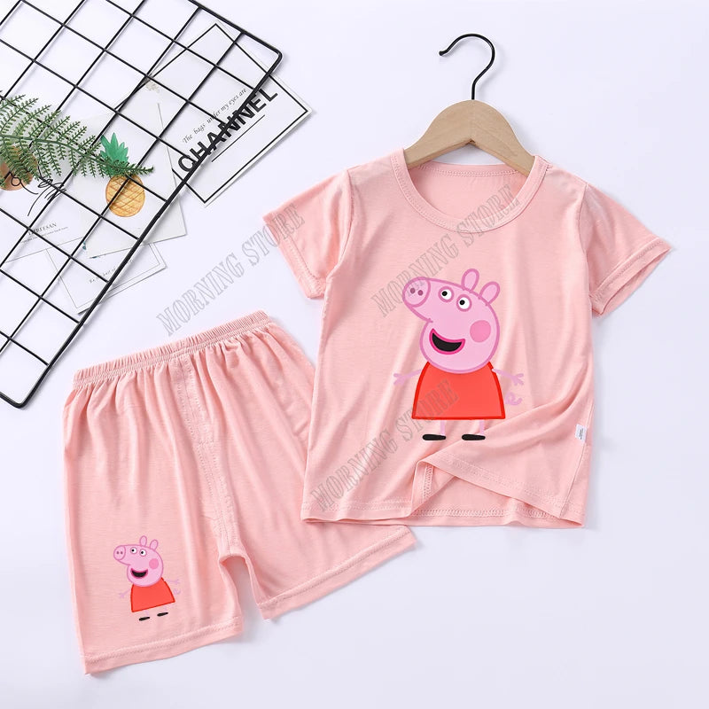 Peppa Pigs Children Pyjamas Sets Cartoon Girls boys Sleepwear Short Sleeved Clothes Kid Pajamas Set Baby Shirt Tops Clothing