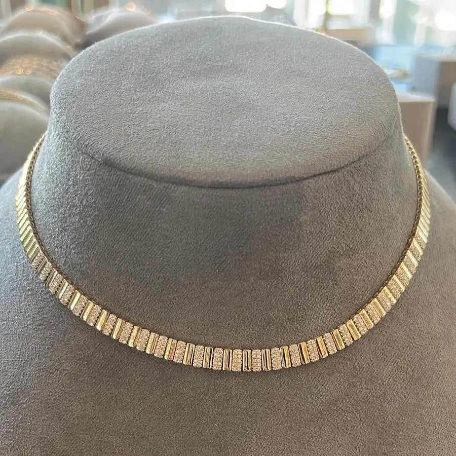 Gold Plated Fashion Women Jewelry Set Geometric Plain CZ Paved Bar Charm Link Chain Choker Necklace Bracelets