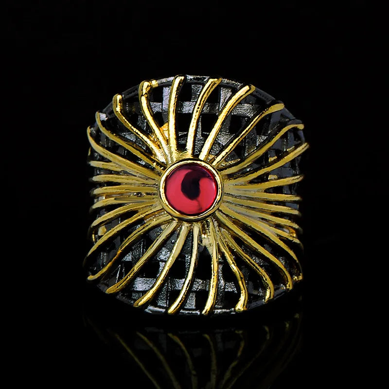 Unique Jewelry Rings for Women 925 Stamp Creative Hollow Sunflower Rings Black Gold Two Tone Jewelry Engagement Gift