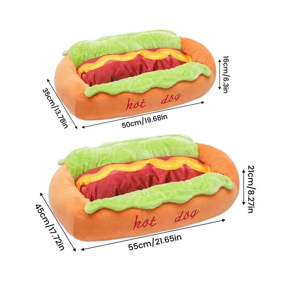 Cute Hot Dog Pet Bed Soft Fleece Sleeping Cushion Raised Edge Warm Cozy Indoor Bed for Small Dogs Puppies and Cats