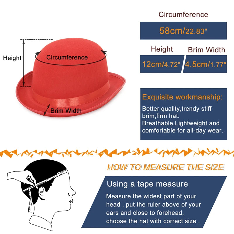 Halloween Men Women Magician Hats Cap Gentleman Jazz Hat Top Hat Black Red Party Bowler Hat