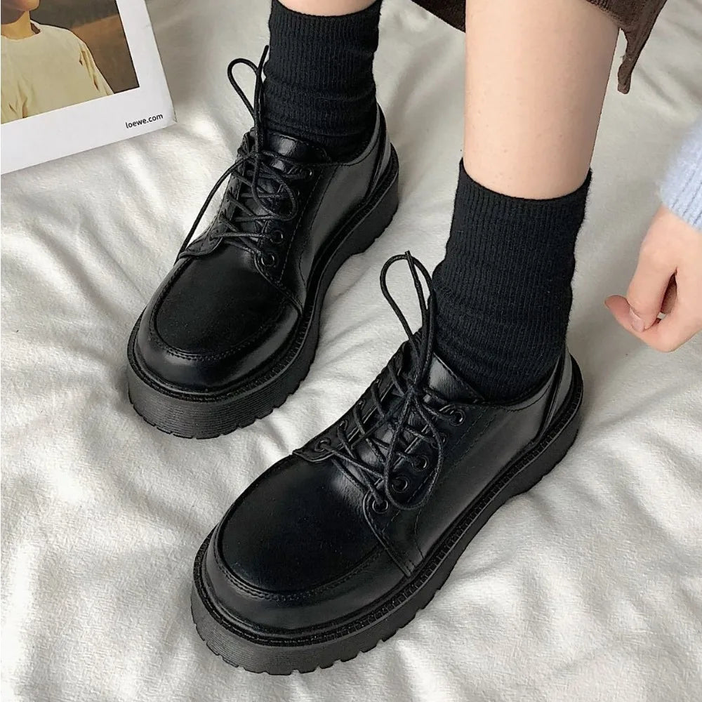 Loafers Women's Spring and Autumn Platform Lace-up High-heeled Single Shoes New Uniform Small Leather Shoes Women Pumps