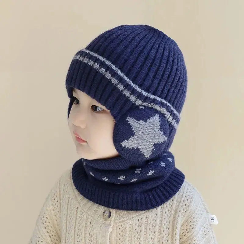 1 Set 1-10Y Children Baby Boy Winter Knit Gloves Hat Scarf 2pcs Suit Outdoor Windproof Fleece Warm Kids Ring Beanie Hat For Boys
