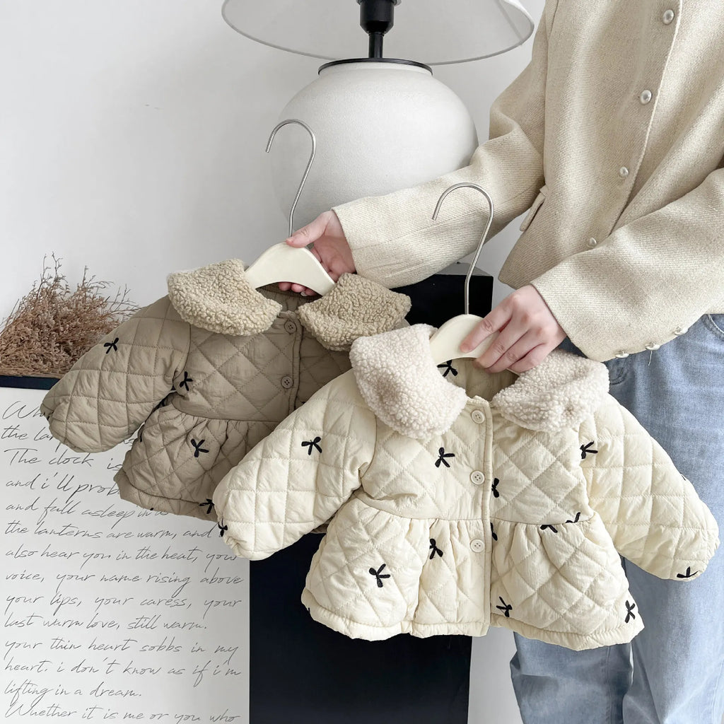 Jacket Down Parkas Coat Kids Velvet Korean Version Girls Cotton Padded Winter Clothes Baby Western Style Little Girl Thick Warm