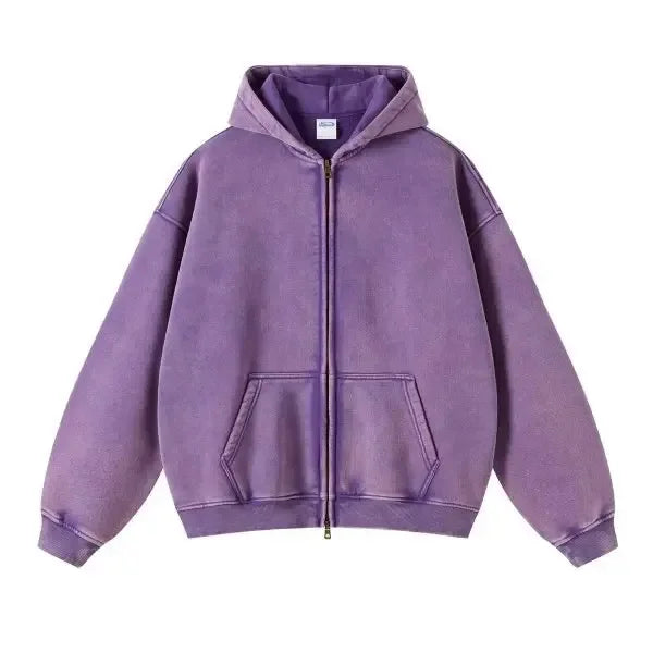 DAVIDSHAO Hoodies Oversized Unisex Acid Wash Hoodie EU US Size 350g Heavyweight Fleece Vintage Sweatshirt Men Women Streetwear
