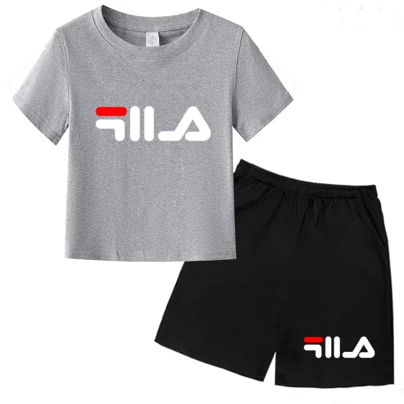 Summer Kids Letter Print 2PCS Outfits Casual Short Sleeve T-Shirt & Shorts Set Sports Tracksuit for Boys Girls 3-12Y