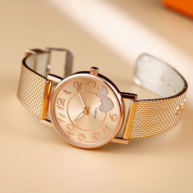 Fashion Heart Dial Women's Quartz Watch Casual Plastic Band Analog Watches Reloj Mujer Girls Clock Gift