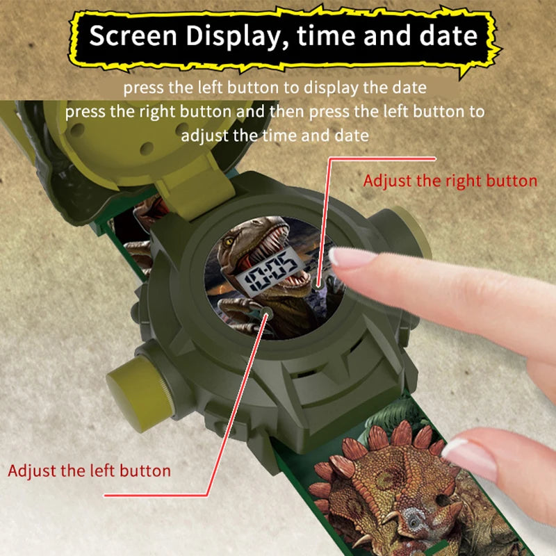 Children Watches Dinosaur 24 Projection Patterns Toys for Boy T-rex Projection Cartoon Watch Clock Kids Christmas Gift