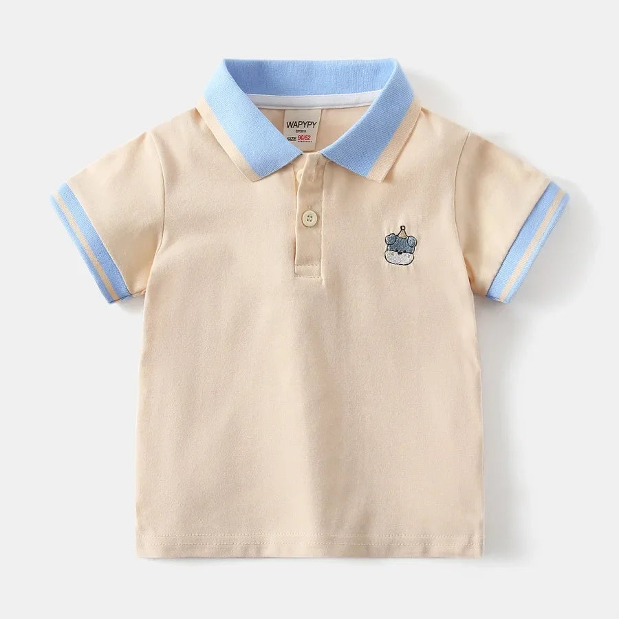 Kids 2-6Y Comfortable Cotton Casual Boys Tops Childrens Summer Short Sleeve Polo Shirts 4 Styles Handsome Cartoon Embroidery
