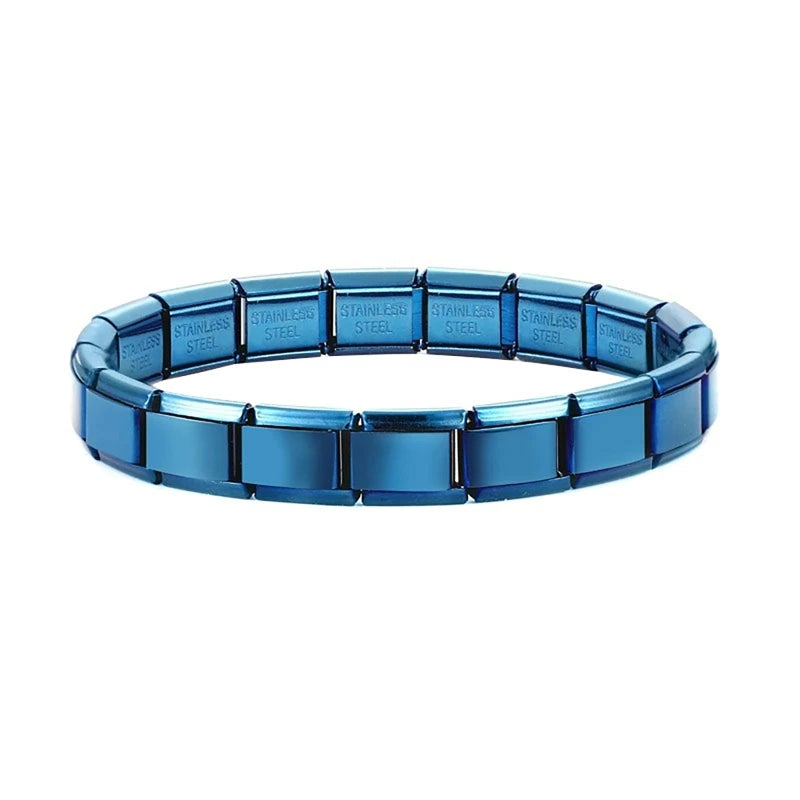 Men's Women's Jewelry DIY 9MM Width Italian Elastic Charm Bracelets Gold Silver Solid Color Stainless Steel Fashion Bangle Basic