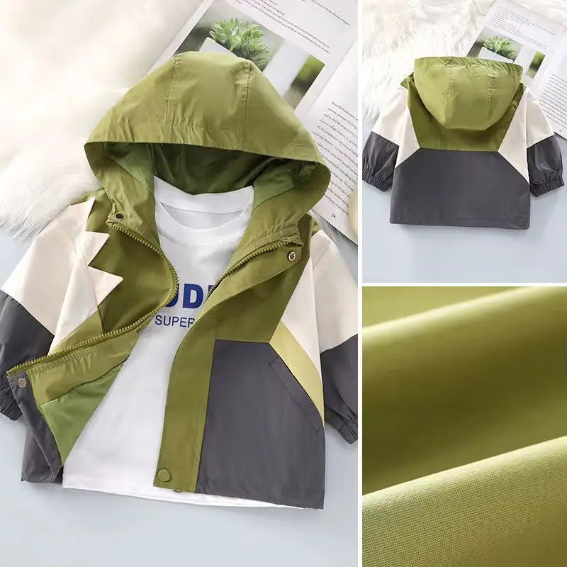 Children's Coat 2023 Spring New Boys Korean Edition Color Block Hooded Jacket Unisex Sports Color Block Top Spring And Autumn