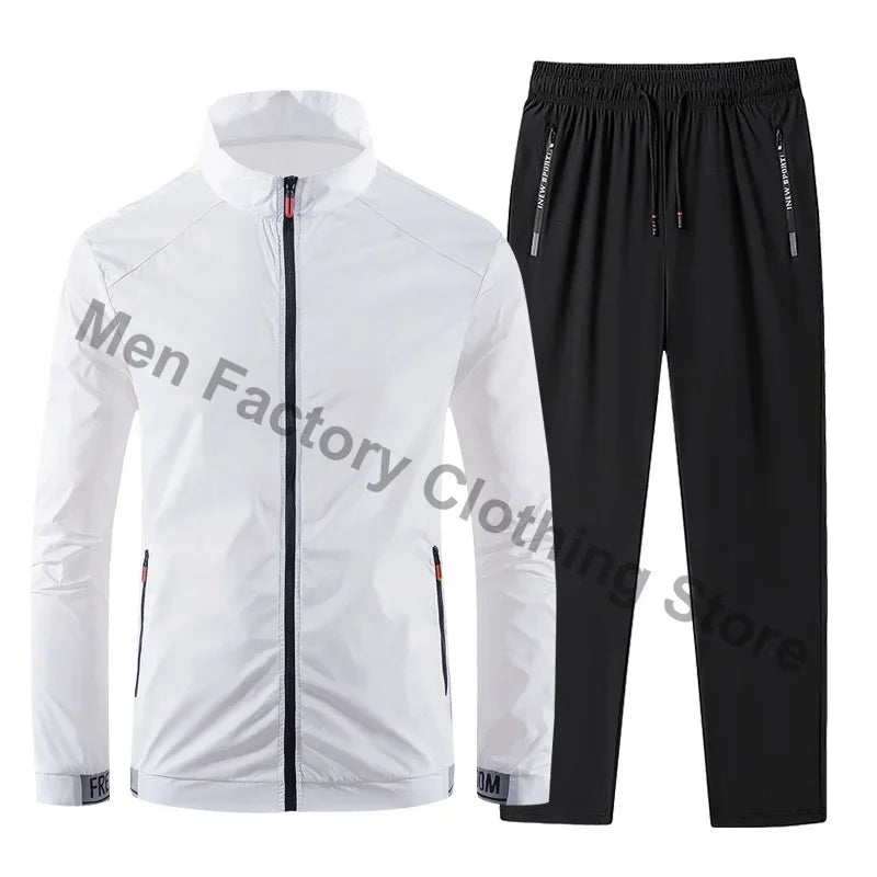 2025 Men's Sportswear Spring Summer Tracksuit 2 Piece Sets Sports Suit Sun Jacket+Pant Running Set Male Gym Exercise Clothing