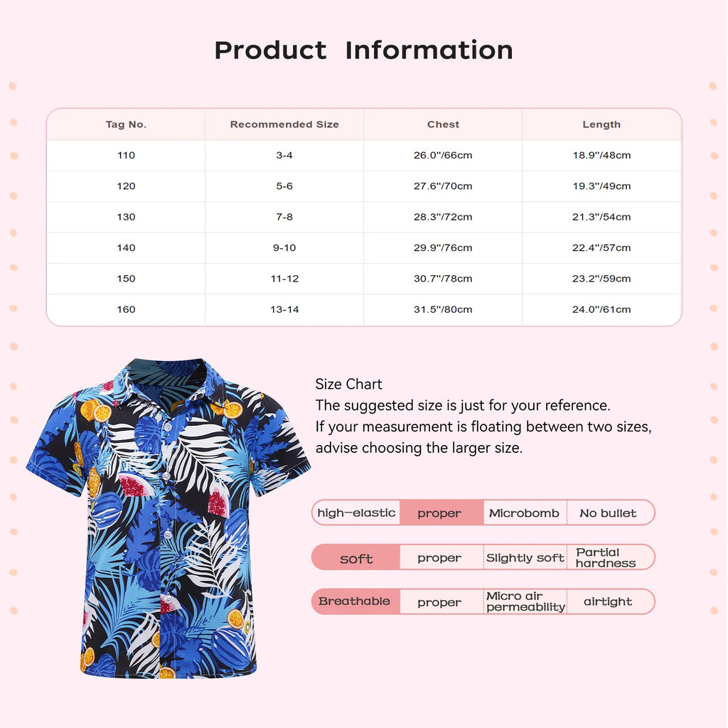 Kids Boys Hawaiian Shirts Tropical Graphic Print Short Sleeve Shirt Casual Turn-Down Collar Tee Tops for Vacation Beach Holiday