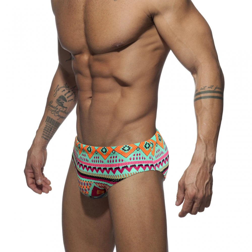 Summer Swimwear Man Swimming Briefs Sexy Mens Low Waist Print Swimsuit Sunga Hombre Pad Push Up Sport Quick Dry Bathing Suit