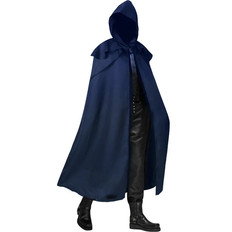 2026 Medieval Men's Black Retro Cosplay Hooded Cape Gothic Long Cloak Jacket, Red Green Blue Available, Unisex Jacket