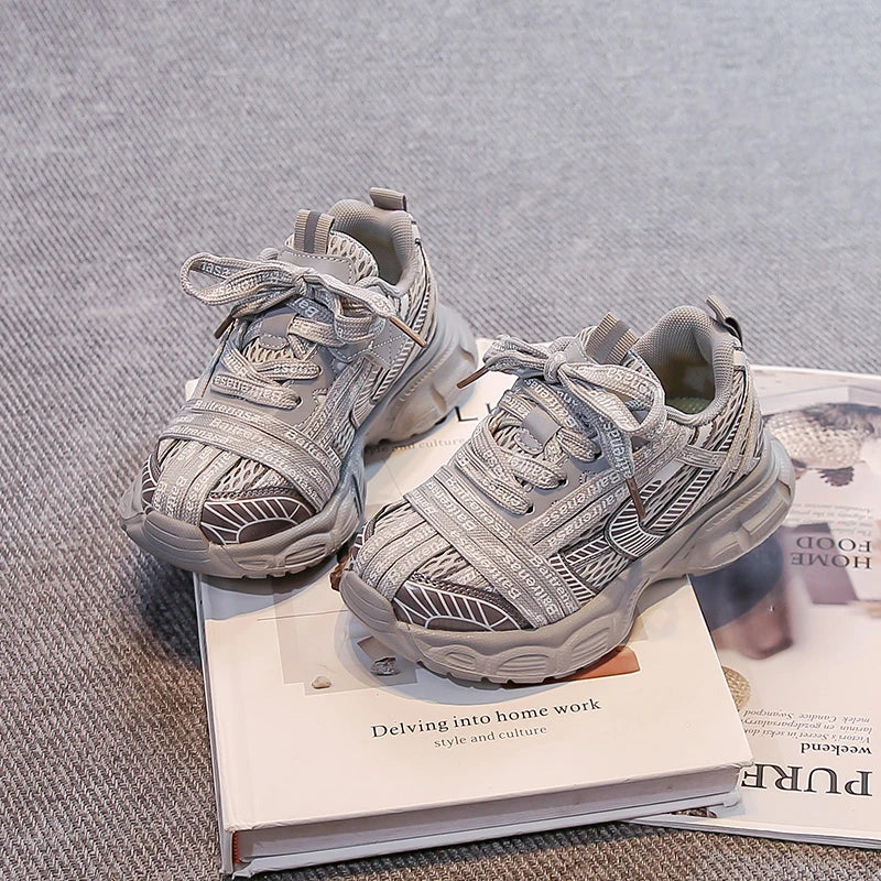 Children Running Shoes Thick Soft Sole Kids Sneakers Breathable 2025 Autumn New Boys Girls Basketball Shoes Toes Capped Non-slip