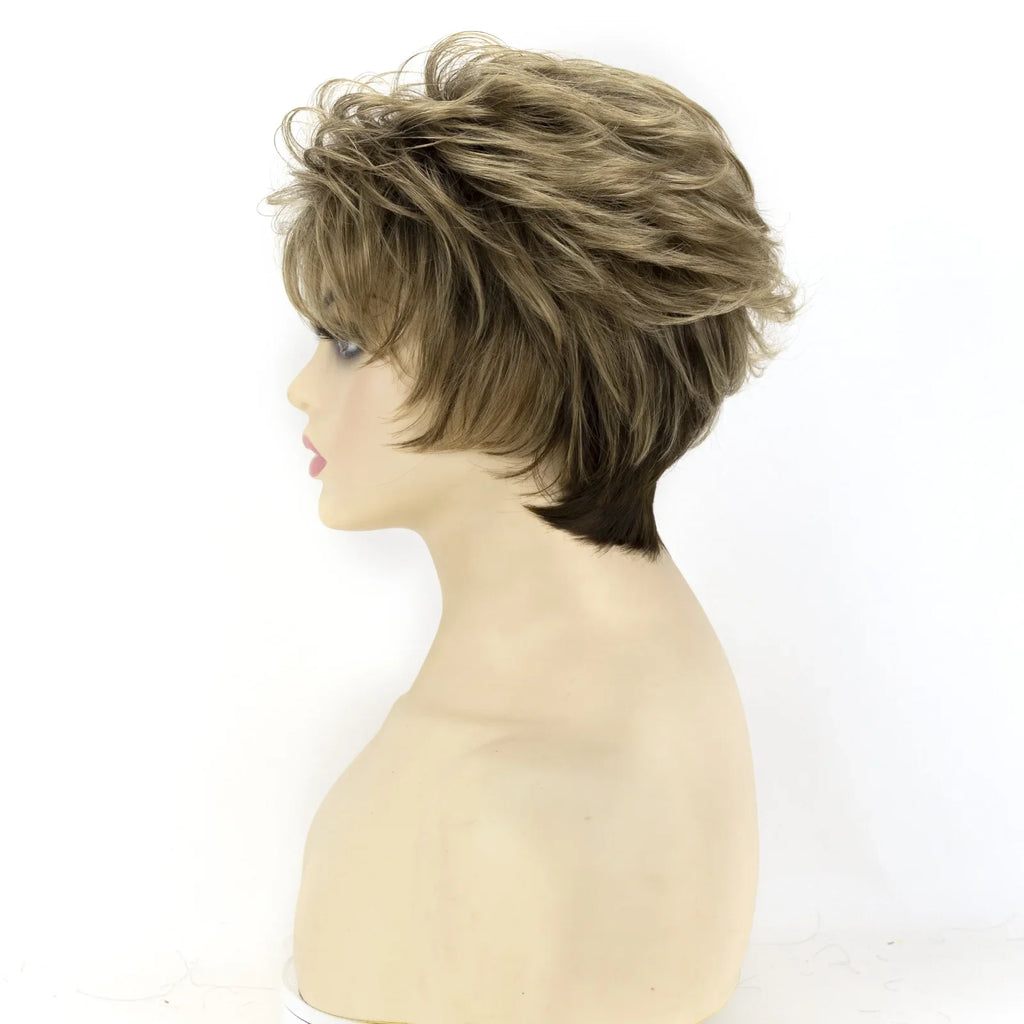 MSIWIGS Short Wavy Synthetic Cut Wigs For Women Daily Wear Africa American Brown Fake Hair