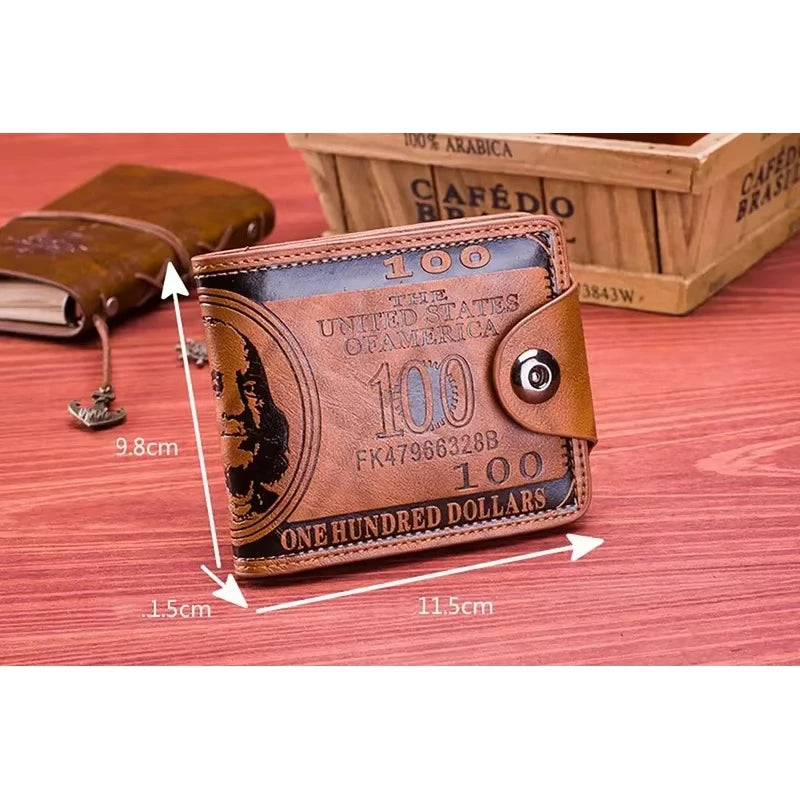 Men's Wallets with 100 US Dollar Pattern Male Photo Card Holder Leather Wallet Fashion Large Capacity Purse Bag
