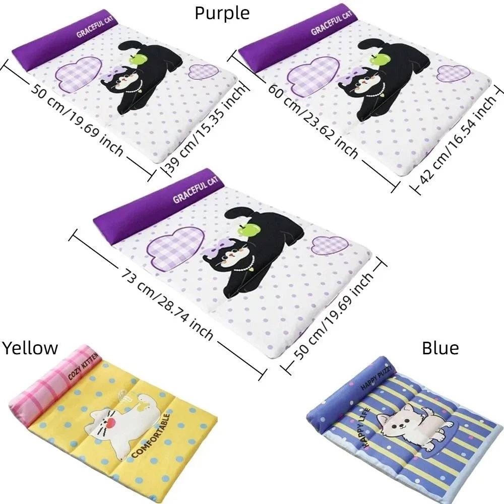 Pet Bed Breathable Pet Cooling Mat Waterproof Soft Ice Silk Cold Mat Portable Folding Pet Cold Bed Kennel