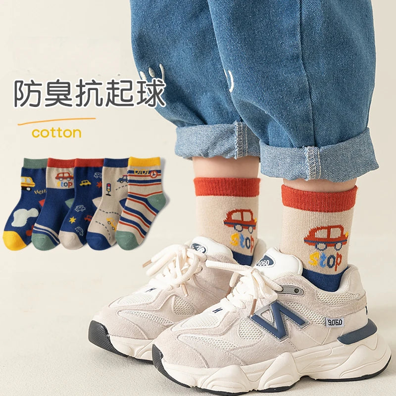 Children's Car Socks Boys Mid-tube Socks Kids Sports Four Season Cotton Socks Skin-friendly 2-12Years old