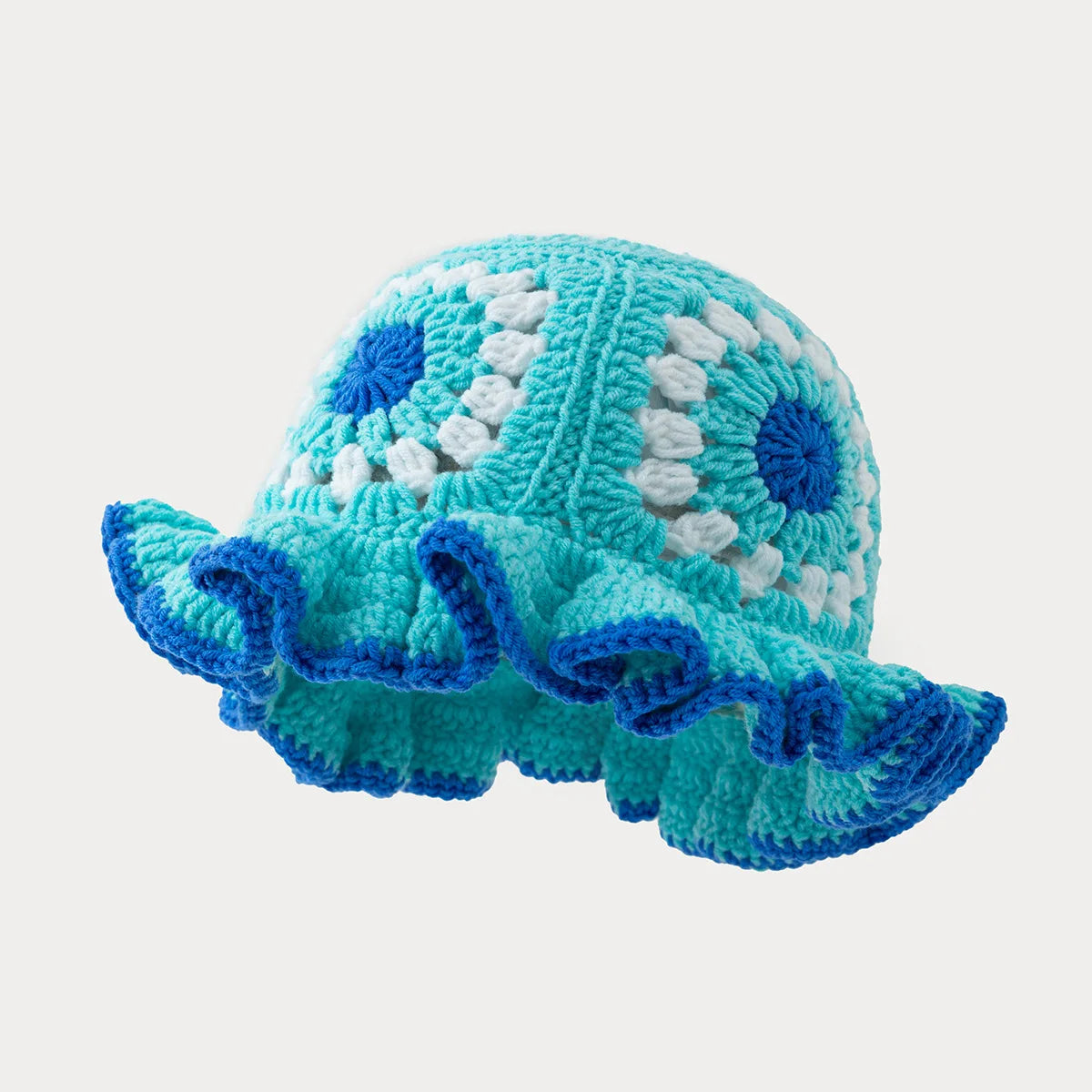 Men's and women's colorful hand crocheted knitted hats with wavy edges and floral patterns,woolen hats suitable for keeping warm