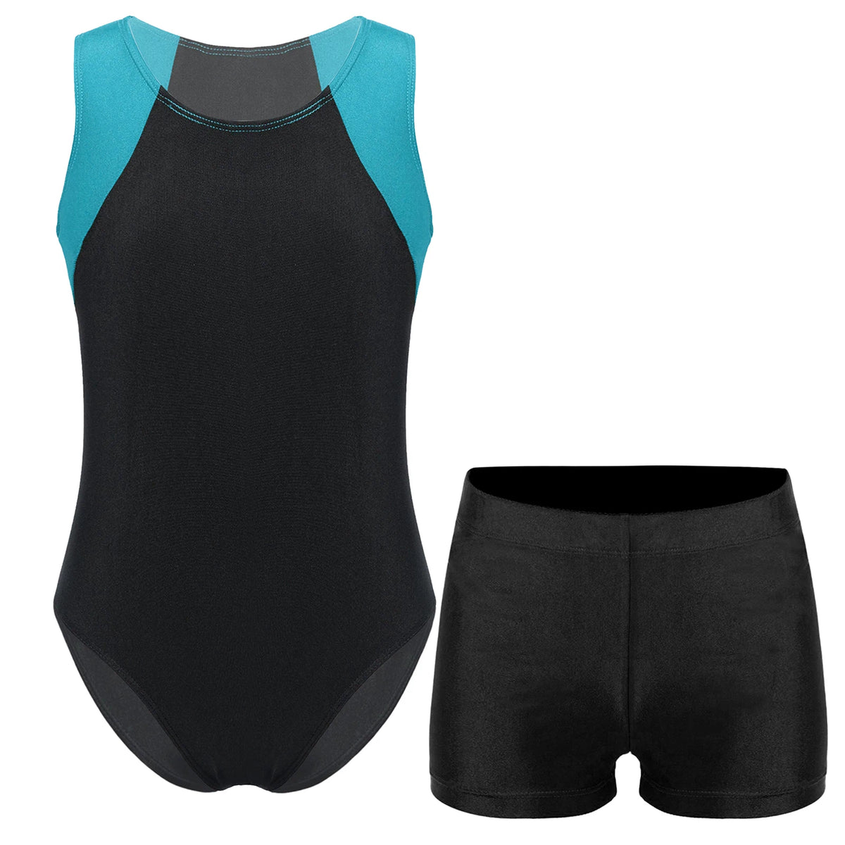 Kids Boys Sports Gymnastics Workout Sets Sleeveless Leotard Bodysuit Jumpsuit with Shorts Yoga Fitness Competition Dancewear