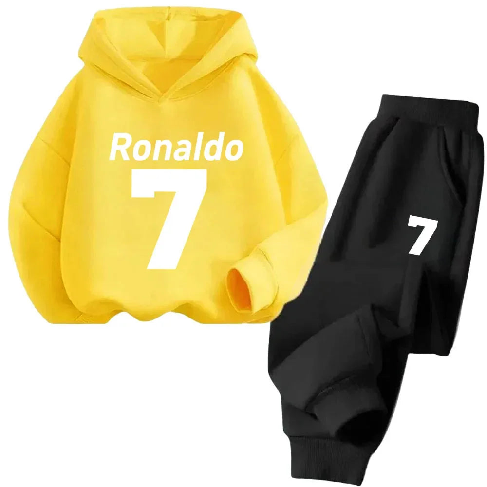 Ronaldo Kids' Sportswear Set: Minimalist Print Hoodie and Pants – A Christmas Gift for Boys and Girls
