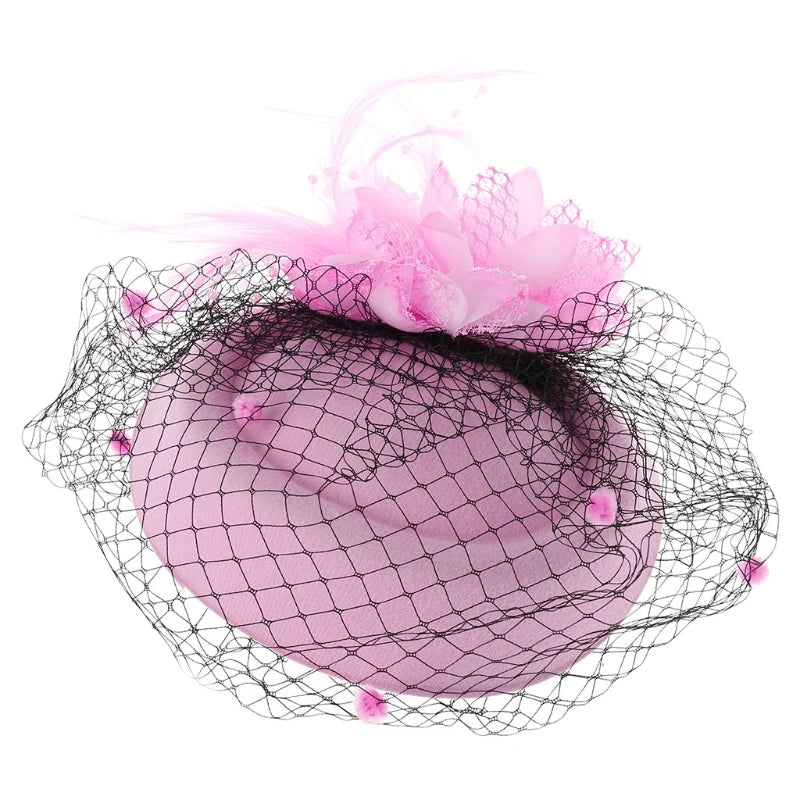 Fascinator Hats for Women Pillbox Cap with Flower Furry Mesh Veils and Hair Clip Party Headwear Headdress