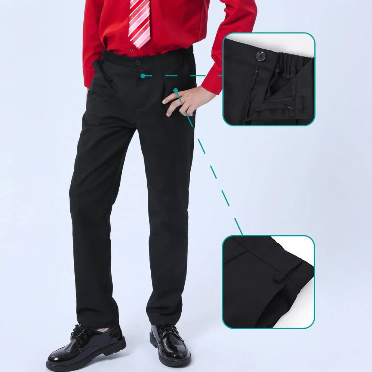 Kids Pants Boys Black School Uniforms Teenagers Formal Adjustable Waist Trousers Children Navy Blue Grey Birthday Gift Clothes