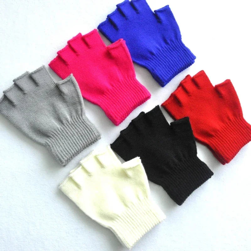 New Hot Children Magic Knitted Gloves Kids Stretch Half Finger Glove Winter Warm Mittens Solid Fingerless Girls Soft Wrist