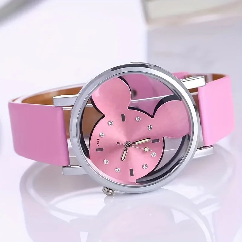 Cute Cartoon Watch for Kids and Girls - Fashionable and Simple Quartz Wristwatch with PU Leather Strap - Perfect Gift Idea
