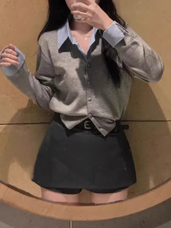 High Waist A-Line  Skirt Suit Bla Women's Korean Sle Belted f-length Skirt Commute Stand Fit Summer Collection