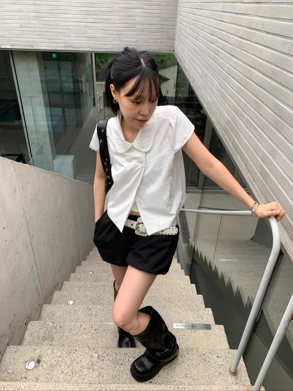 Casual Sle ort Sve irt Vintage Doll Collar Four Buttons Girl Feeling SEI Japanese Sle Summer Top Women's Faion