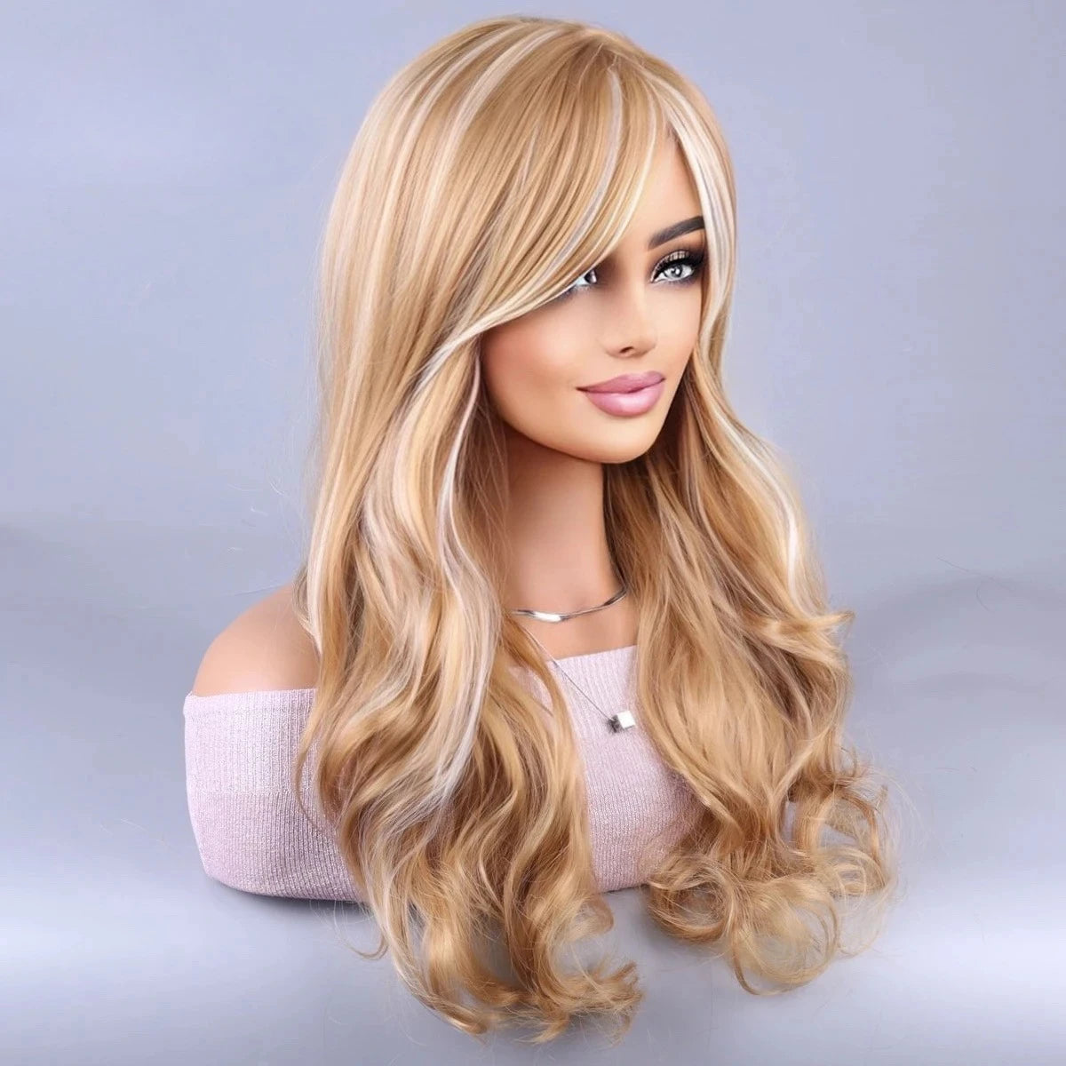 European and American Synthetic Wigs Big Waves with Side-Swept Bangs Long Curly Hair with Highlights Women's Hair Accessories