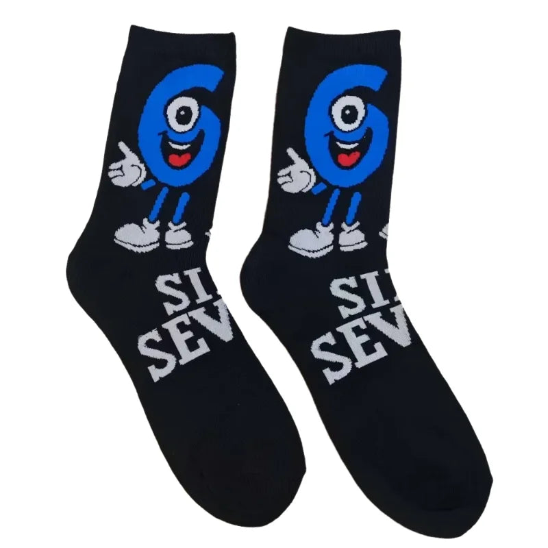 67 Cartoon Number Socks Funny Letter Mens Mid Calf Internet Gaming Comfortable Running Sports Sock