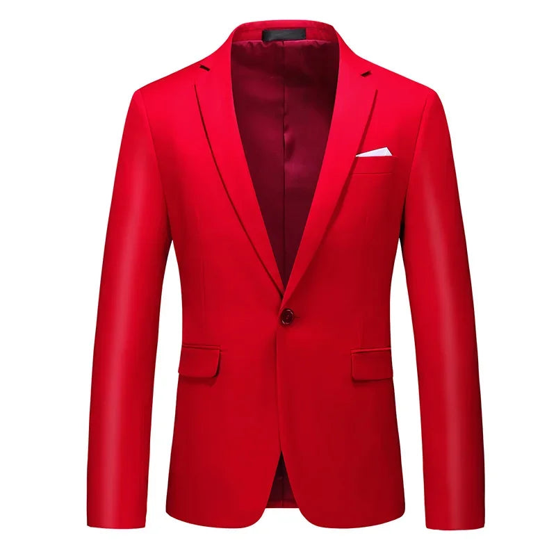 Green Men's Suit Jacket, Single Button V-neck Dress Coat, Fashion Men Slim Blazer, Suitable for All Seasons Terno Masculino