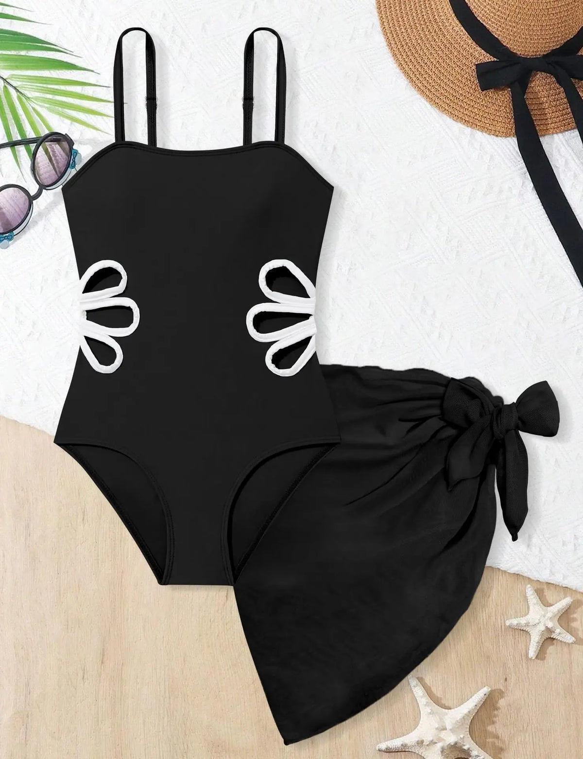 Kids Girls One-piece Swimsuit with Cover-ups Summer Teenager Swimwear Toddlers Bikini Sets Fashion Children Beach Wear Monokini