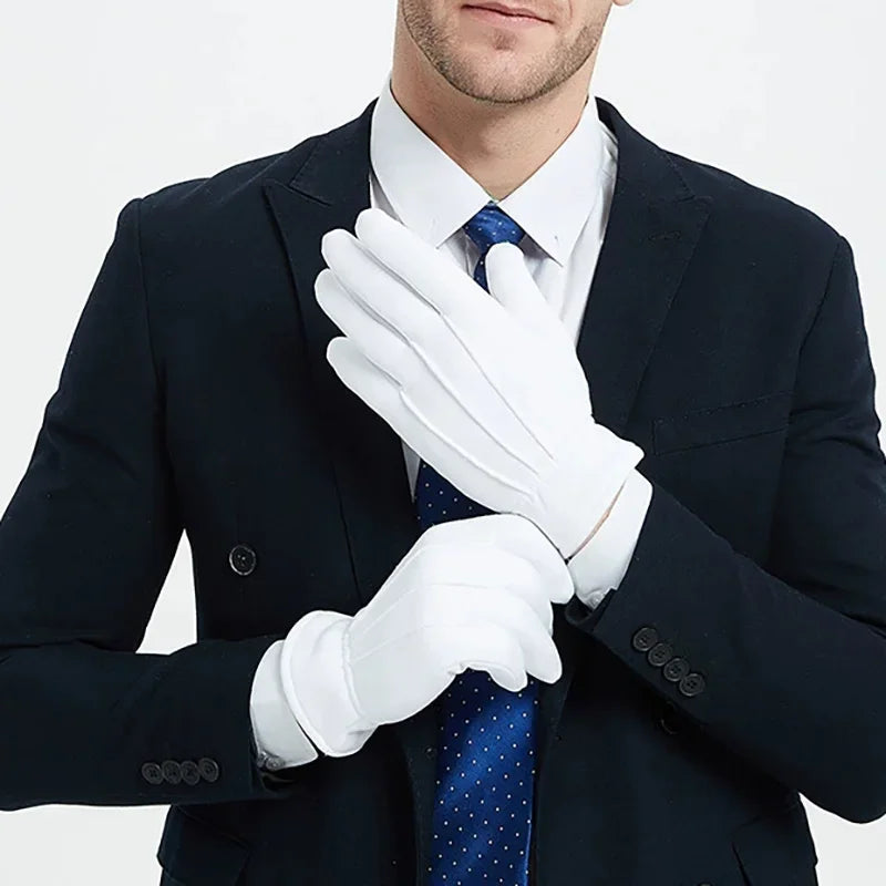 Men White Warmer Gloves Formal Tuxedo Honor Guard Parade Shuffle Dance Jewelry Care Performance Party Magic Show Butler Gloves