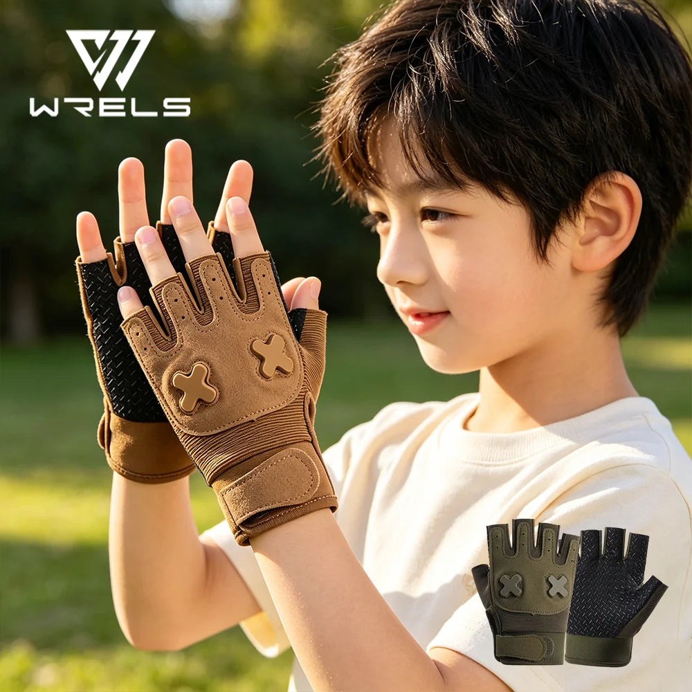 Kids Sport Gloves Breathable Anti-Slip Cycling Tactical Gloves 5-11 Ages Adjustable Outdoor Climbing Hiking Travel Gloves