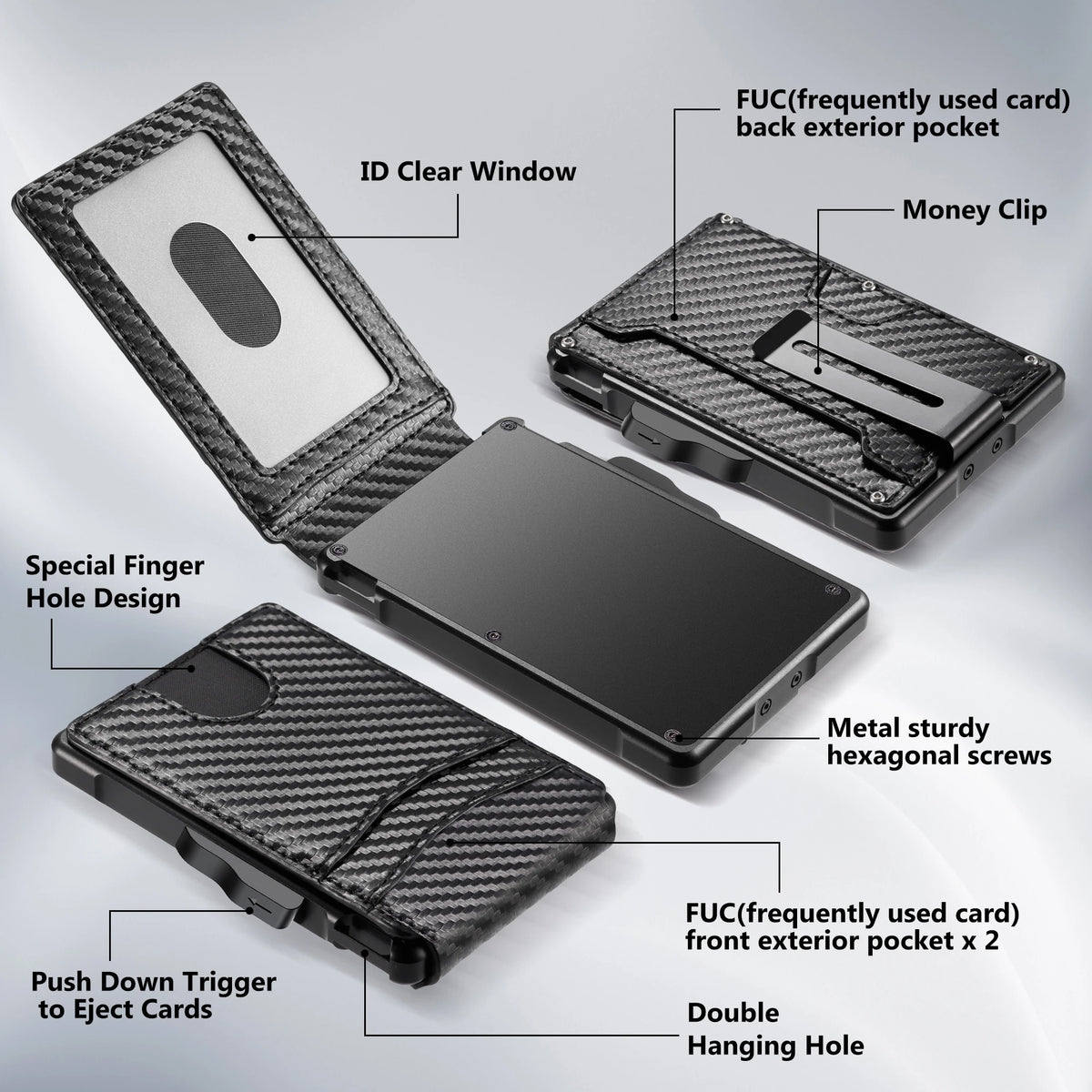 Wallet for Men, Mens Minimalist Wallet 9-13 Cards, Slim Compact Wallet with Money Clip & ID Window, RFID Blocking Smart Pop Up C