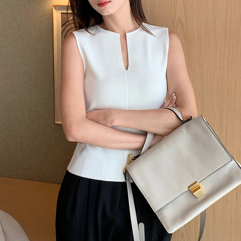 Women V-neck Good Quality Breathable Sleeveless Knit Tank Top Sweater Vest Spring Summer New in Chic Top Minimal Style