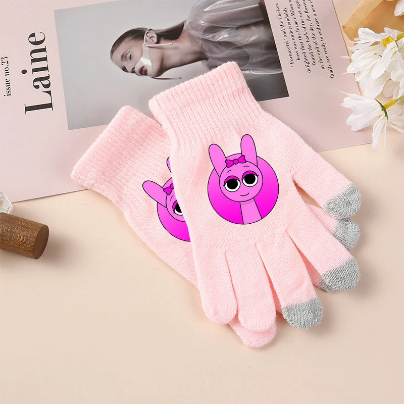 Sprunki Gloves for Children Anime Cartoon Cute Knitted Glove Boys Girls Winter Touchable Screen Warm Accessories Kawaii Mittens