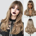 Long Curly Wavy Brown Wigs Highlights Brown Hair Synthetic Wigs For Women Daily Middle Part Natural Looking Wig High Temperature