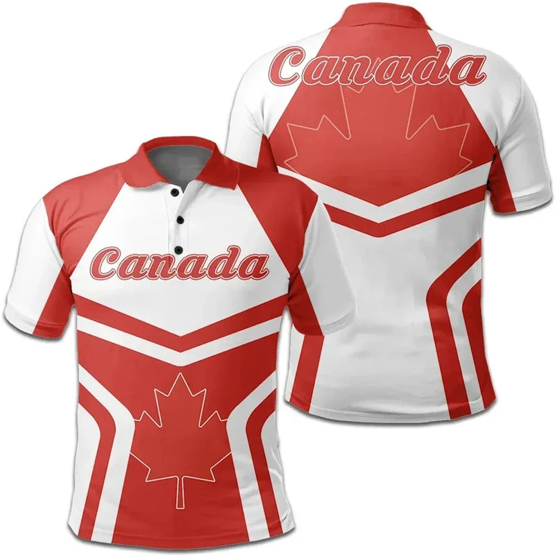 T-shirt Men Clothing Polo Shirts Street Canada Flag Print Casual Short Sleeve Tops Shirt Newest Lapel Zipper Tees Clothing 2024