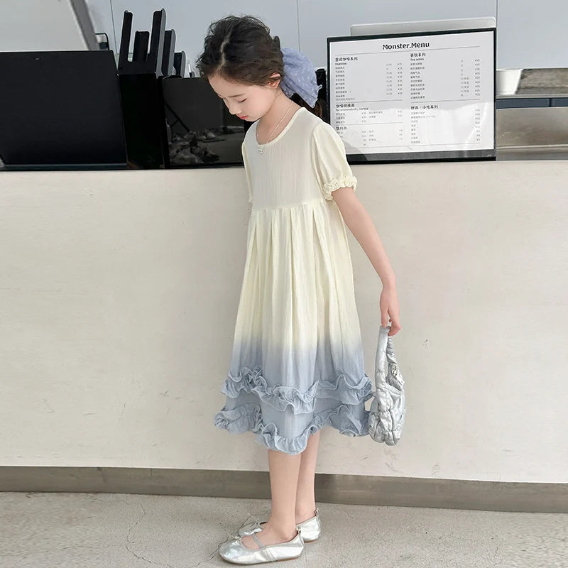 Kids Children Fashion Summer Tie Dye Dress with Ruffles for Girls Casual Tiedye Wedding Dress Size 5 6 7 8 9 10 11 12 13 14