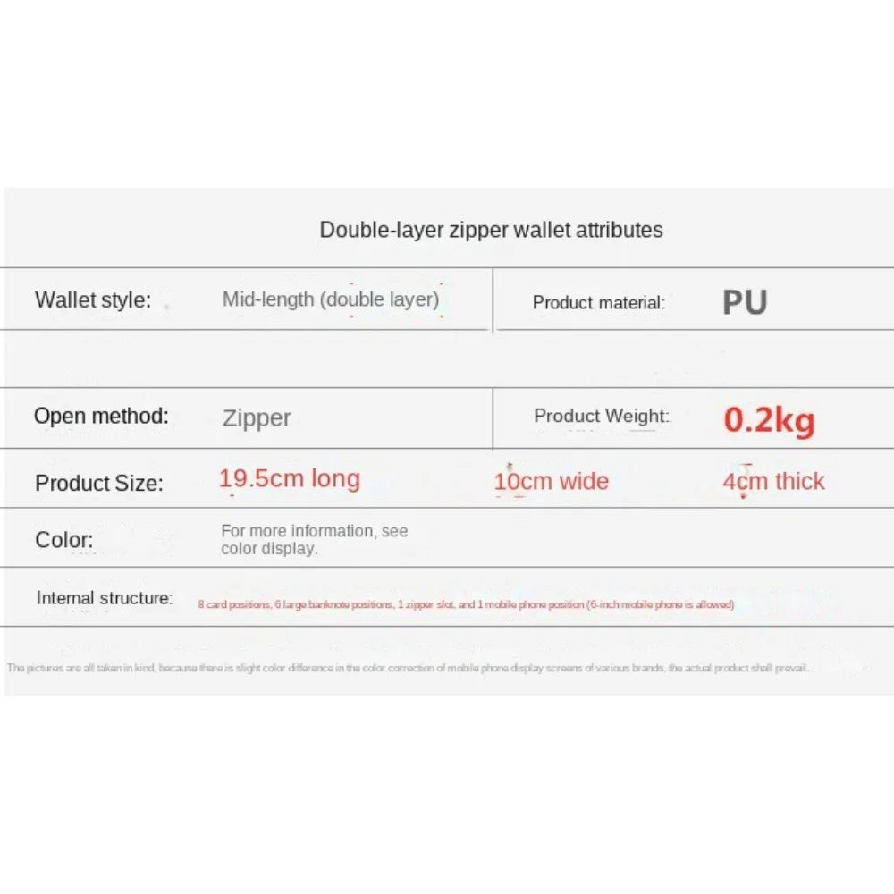New PU Leather Female Long Wallet Double Layered Multifunctional Money Purses Large Capacity Zipper Purse