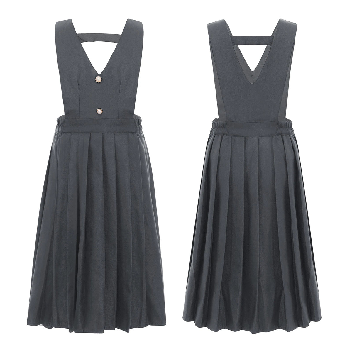 Kids Girls School Uniform V-Neck Sleeveless Pleated Overall Skirt Dress Recitation Chorus Performance Costume Birthdays Clothes