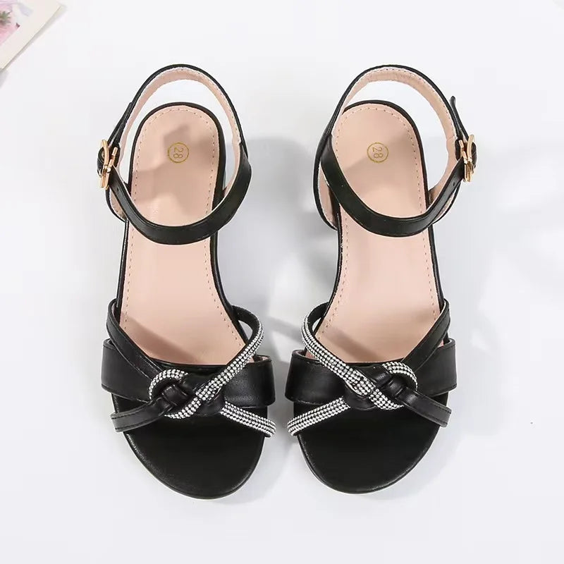 Children's Sandals 2026 Spring Summer New Kids' Crystal High Heels Soft Sole Casual Fashion Girls' Princess Shoes 3-10 Years Old