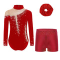 Kids Girls Ballet Dance Leotard With Body Shorts Hair Band Long Sleeve Workout Outfits Gymnastics Jersey Bodysuit Clothes