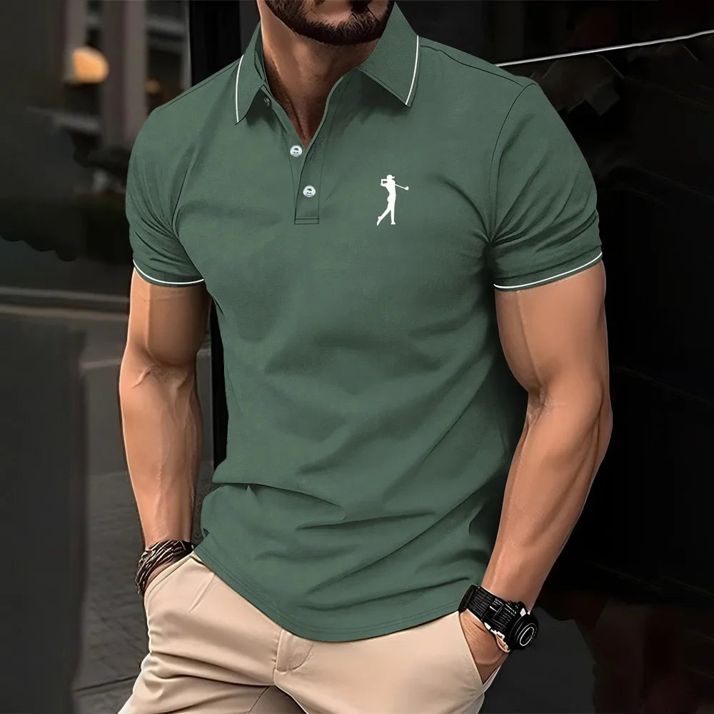 New men's polo shirt in solid color, classic men's polo shirt, short-sleeved, high-quality casual business polo shirt, social me
